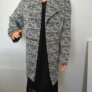 ANNE KLEIN Women's Black and White Tweed Coat Size XL